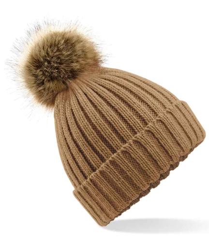 Beechfield Faux Fur Pop Pom Chunky Beanie - BIS - ONE